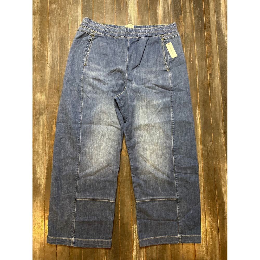 Pilcro Anthropologie Barrel Wide Leg Denim Pants Blue Elastic Waist Cropped